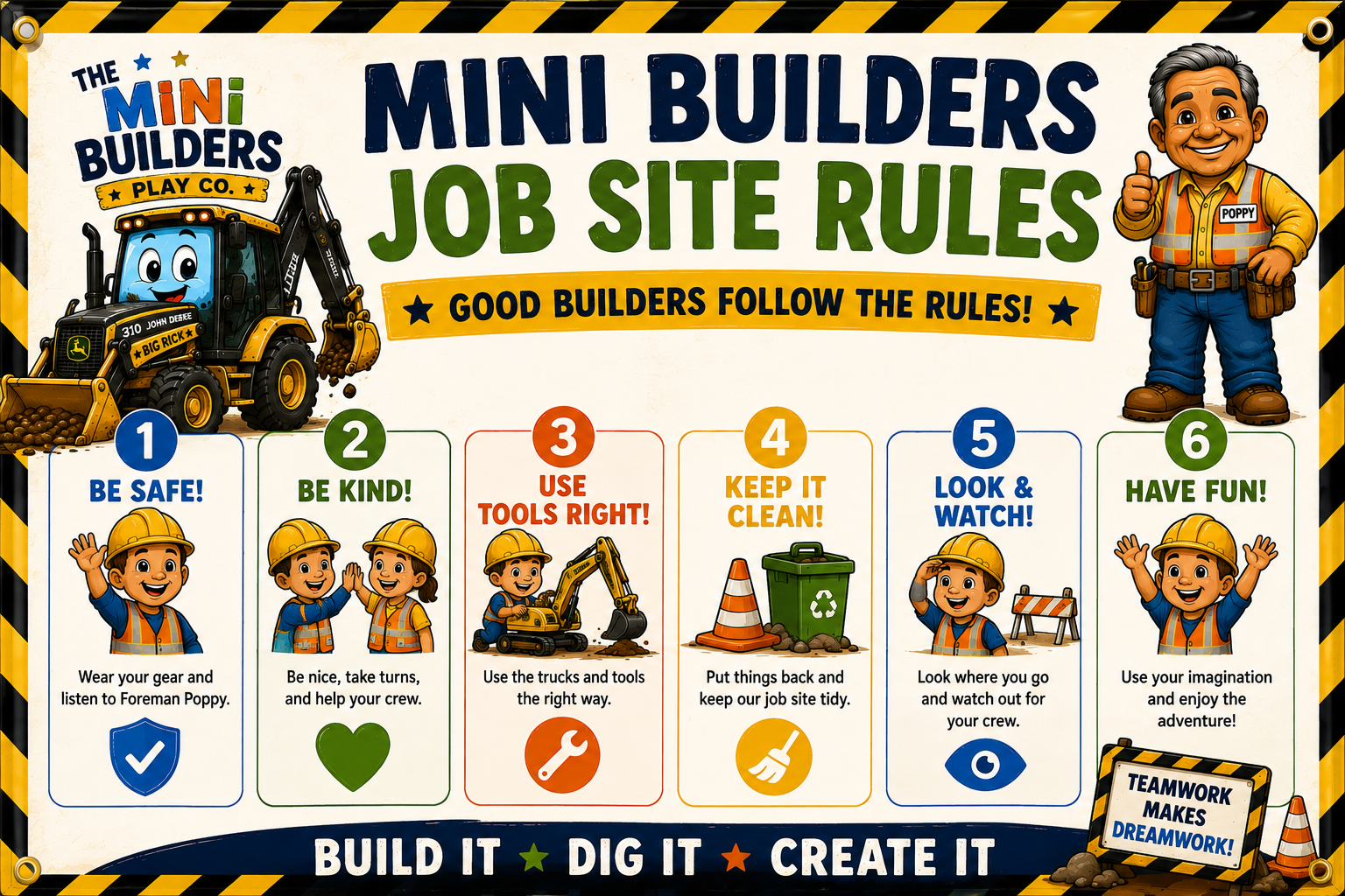 Mini Builders Job Site Rules banner